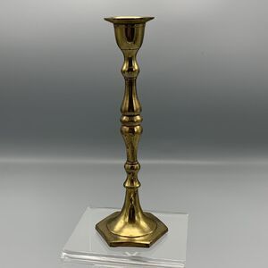 Vtg 7" Brass Candlestick Holder Hexagon Base Mantle Seasonal Table Decor Candle